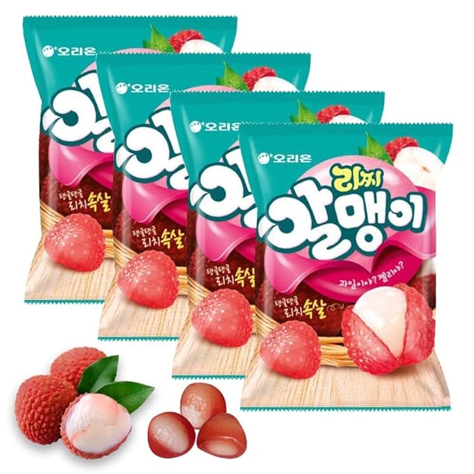 Korean Fruit Jelly Candy – Assorted Chewy Gummy Snacks – 5 Fruity Flavors (Grape, Plum, Lychee, Kiwi, Mango) – Individually Wrapped – Perfect for Kids & Adults – 알맹이젤리 (Lychee–2.86oz(81g) × 4pack)