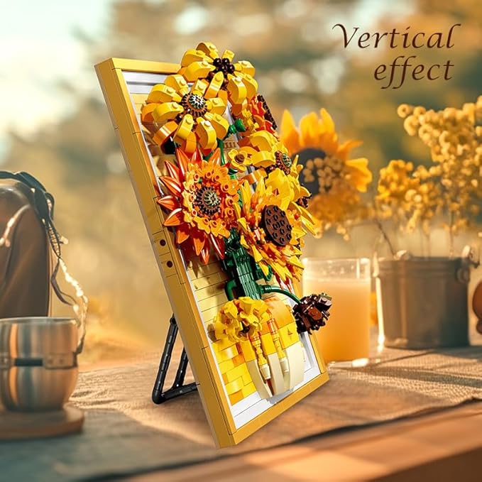noziaa Building Block Sunflower Picture Frame, Creative Eternal Artificial Flower Plant Models, Home Decor or Idea Present for Adults and Kids, Valentine's Day Gifts for Girls, 1011 PCS-JJ9233