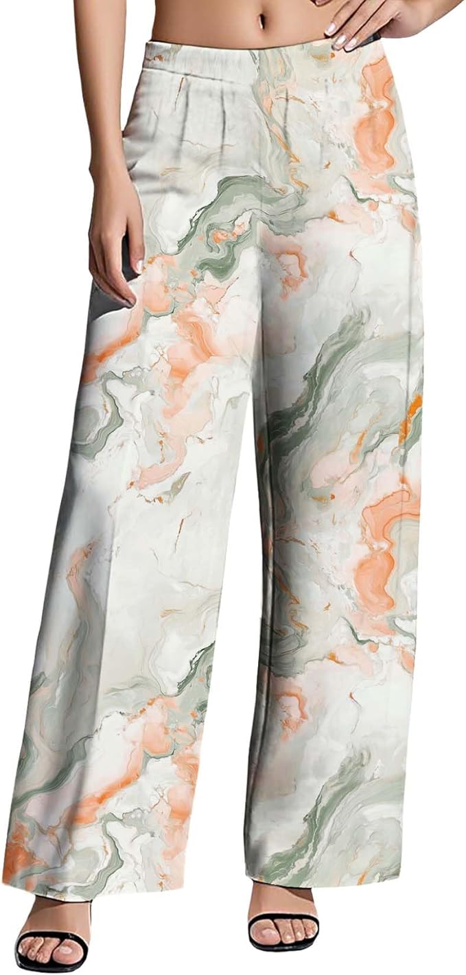Womens Boho Pants Casual Oversize High Waisted Wide Leg Trousers Pattern Printed Ourdoors Pant for 2025 Summer