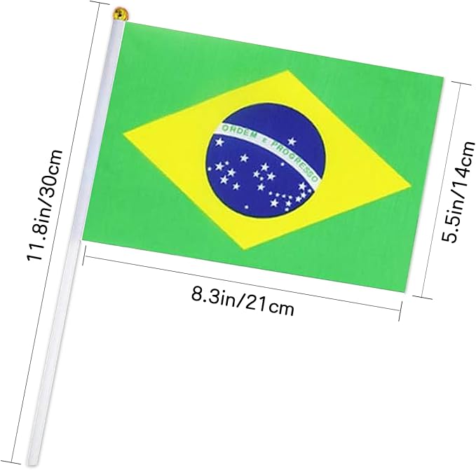 Brazil Flag Small Brazilian Flag 12 Pack Mini Hand Held Brazilian Flags on Sticks for Party Parades Sports Events Patriotic Holiday Decorations