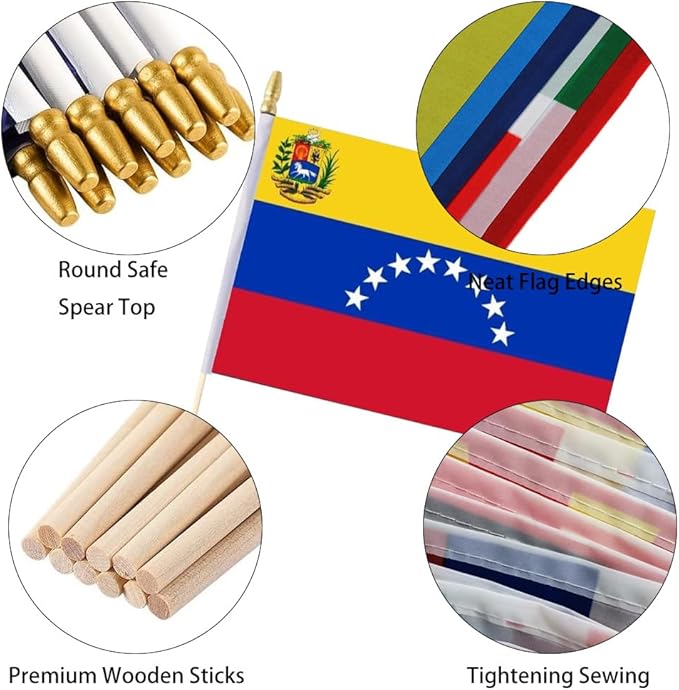 GSYLPFT 12 Pack Venezuela Flags on Sticks Venezuelan Small Mini Hand Held Flags for Office Classroom Holiday Party Decorations