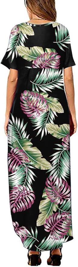 Arolina Women's Summer Maxi Dress Short Sleeve V Neck Casual Loose Long Beach Split Dresses with Pockets