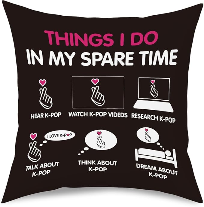 NGLIV K-pop Decor, Just a Girl Who Loves K-pop Room Decor, Girls K-pop Gifts Rustic Anime Lovers Throw Pillow Covers for Living Room Home Girl Bedroom Decoration Gifts