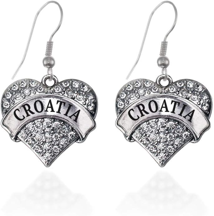 Inspired Silver - Silver Pave Heart Charm French Hook Drop Earrings with Cubic Zirconia Jewelry