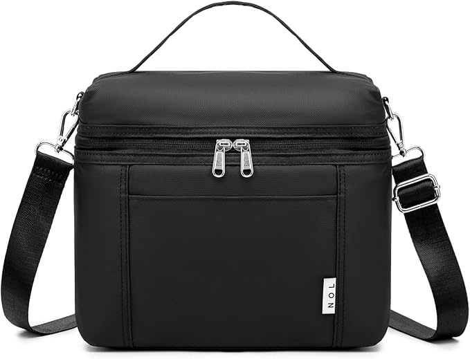 NOL Natural Organic Lifestyle Reusable Lunch Bags for Adults Lightweight Waterproof Lunch Box with Removable Adjustable Strap Insulated Leakproof Cooler Lunch Bag for Work Black Medium Size