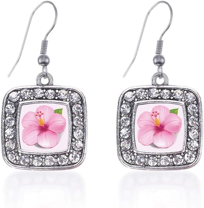 Inspired Silver - Silver Square Charm French Hook Drop Earrings with Cubic Zirconia Jewelry