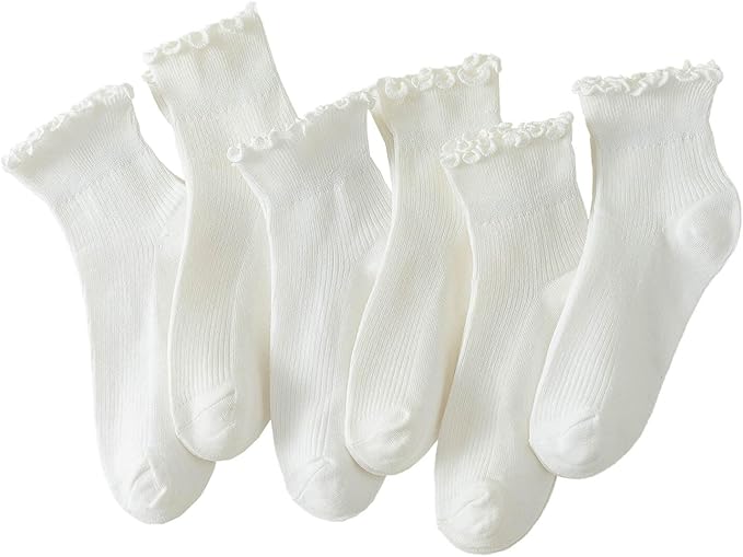 Hstyle 6 Pairs of Ruffle Socks Women, Cute Ruffle Ankle Socks