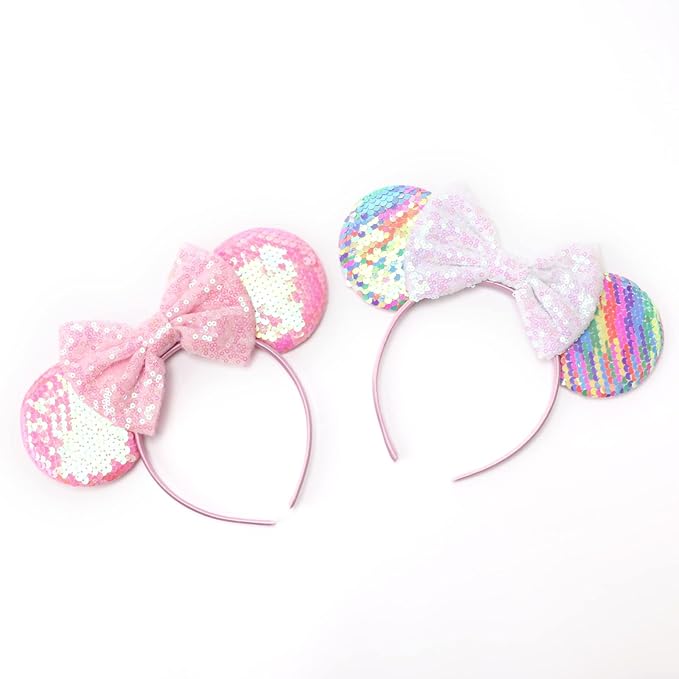 DRESHOW Mouse Ears Bow Headbands Glitter Party Decoration Cosplay Costume for Women