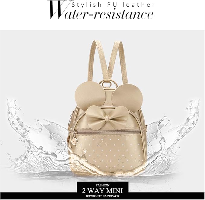 KL928 Girls Mini Backpack Bowknot Polka Dot Cute Small Daypacks Convertible Shoulder Bag Purse for Women