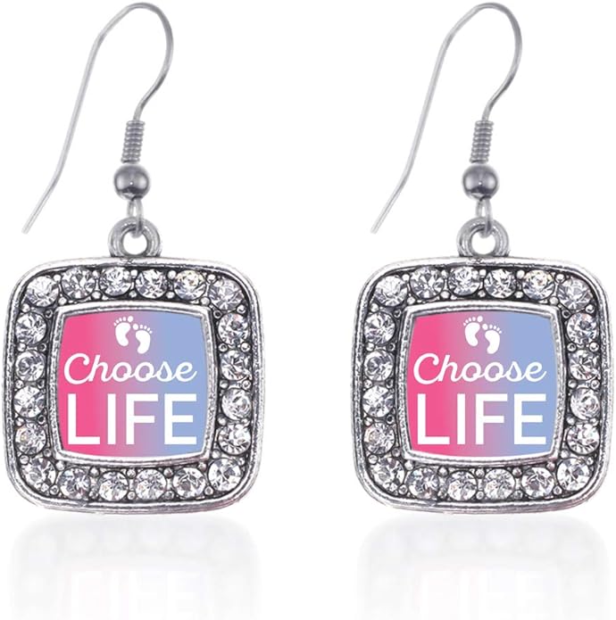 Inspired Silver - Silver Square Charm French Hook Drop Earrings with Cubic Zirconia Jewelry