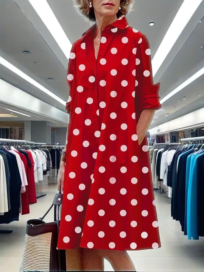 Womens 2025 Long Sleeve Button Down Shirt Summer Dress Casual V Neck Loose Fit Midi Shirt Dresses with Pockets