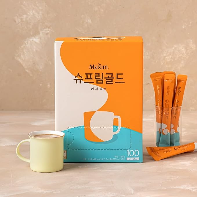 Maxim Supreme Gold Coffee Mix Korean Instant Coffee Packets with Latte Creamer 100 sticks