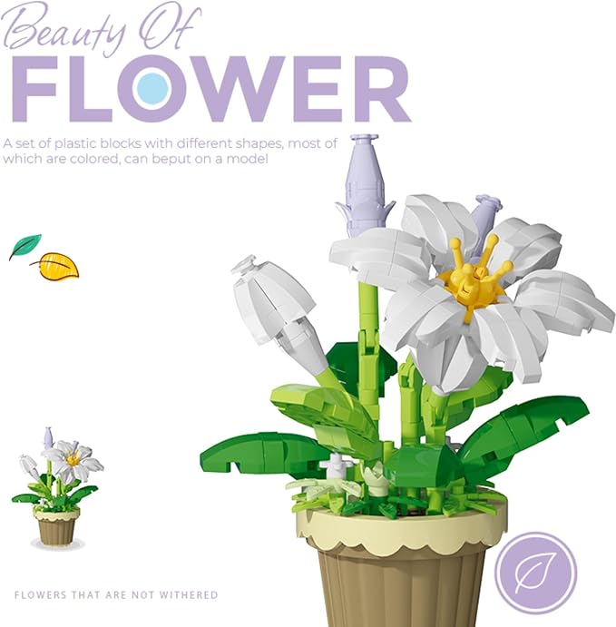 Jollcnoia Lily Mini Flower Potted Bonsai Building Toy Blocks Particle Flower Botanical