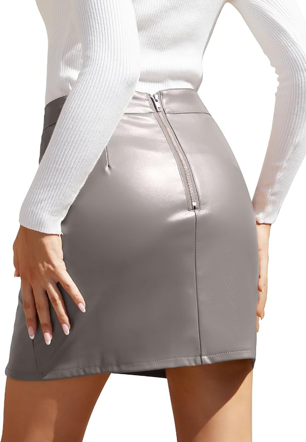 We1Fit Womens Fuax Leather Skirt High Waisted Bodycon Pencil Mini Skirts with Shorts