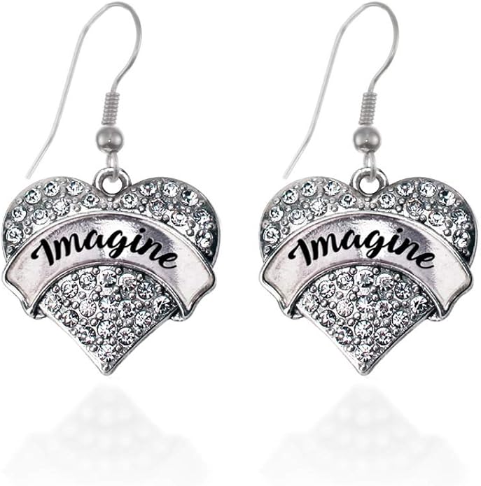 Inspired Silver - Silver Pave Heart Charm French Hook Drop Earrings with Cubic Zirconia Jewelry