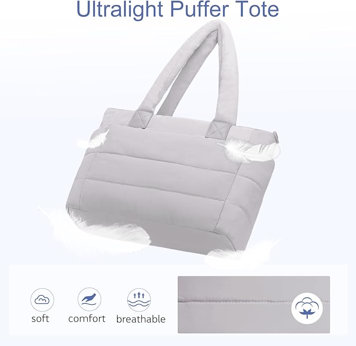 Tote Bag for Women Puffer Tote Bag Large Nurse Bags Shoulder Handbag with Zipper for Work Travel