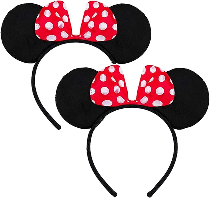 FANYITY Mouse Ears Headbands Sequin Hair Band for Girls Women Boys Party, 2 Pieces (RED DOT)
