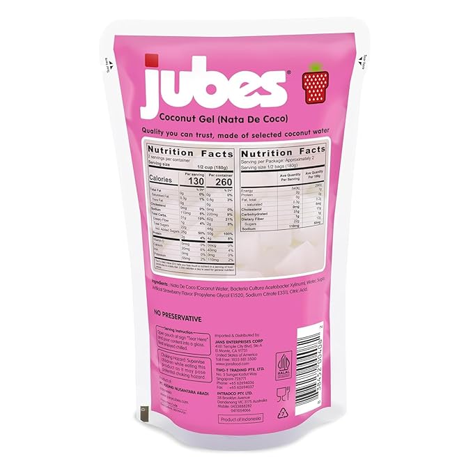 Jubes Strawberry & Grape Nata De Coco Jelly Cubes (12.7 oz, 3 of each Flavor) - Grape Coconut Jelly Cubes for Sago - Coconut Gel in Syrup Toppings for Fruit Tea, Boba, Bubble Tea, Drinks, Desserts Yogurt, Ice Cream, Beverage