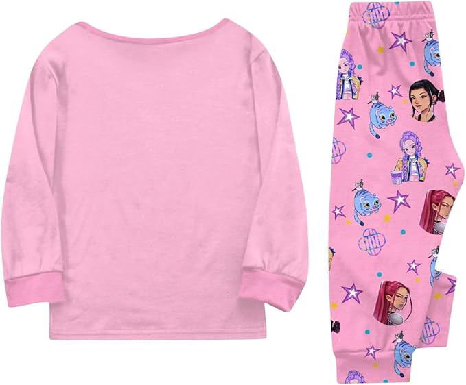 Girls 2 Piece K Pop Singer Outfits Cute Cartoon Graphic Shirts and Pants Casual Tracksuit Fashion Clothing Sets