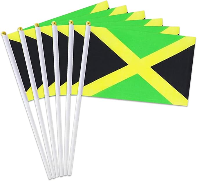 Jamaica Flag Small Jamaican Flag 12 Pack Mini Hand Held Jamaican Flags on Sticks for Party Parades Sports Events Patriotic Holiday Decorations