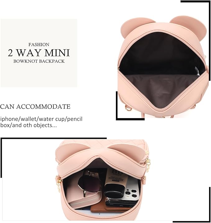 KL928 Girls Mini Backpack Bowknot Polka Dot Cute Small Daypacks Convertible Shoulder Bag Purse for Women