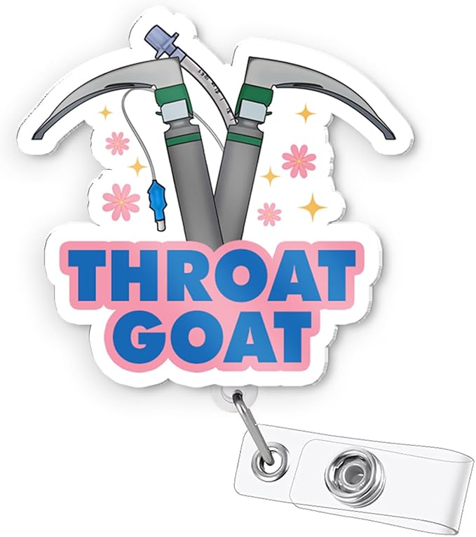 Funny Anesthesia Badge Reel – Retractable Cute ID Badge Holder with Alligator Clip for Respiratory Therapist, CRNA, EMT – Throat Goat Appreciation Gift – Nurse Week Accessory