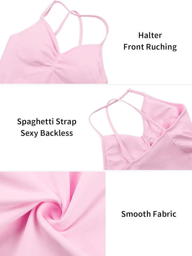 V FOR CITY Built in Bra Halter Tops for Women Padded Workout Tank Strappy Camisole Gym Yoga Cami Top