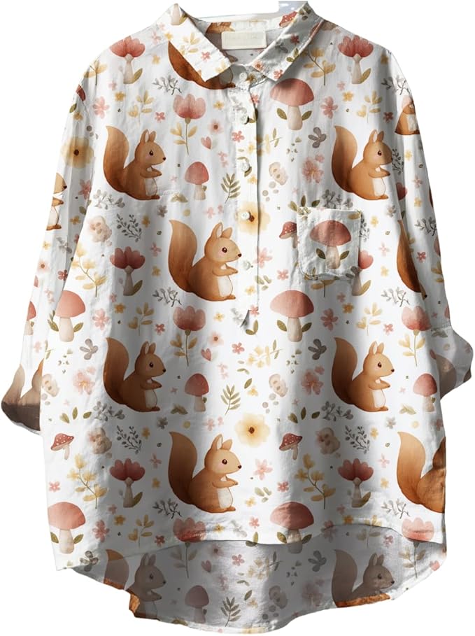 Women Funny Graphic Long Sleeve Floral Blouses Plus Size Button Shirts Casual Cute Vneck Fall Tunic Tops Trendy
