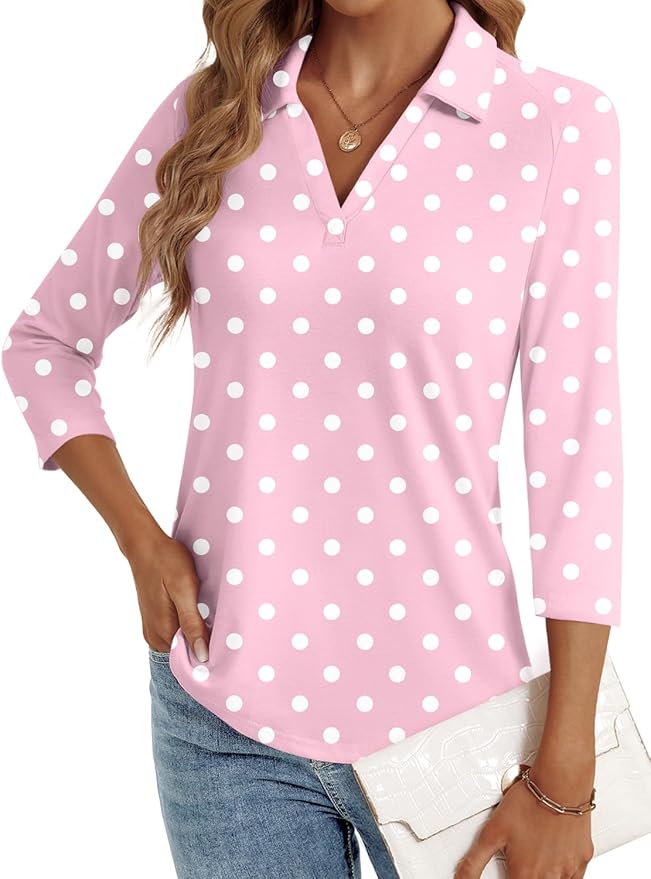3/4 Length Sleeve Womens Tops Dressy Casual V Neck Polo Shirts Business Work Blouses 2025 Trendy Tunic Top