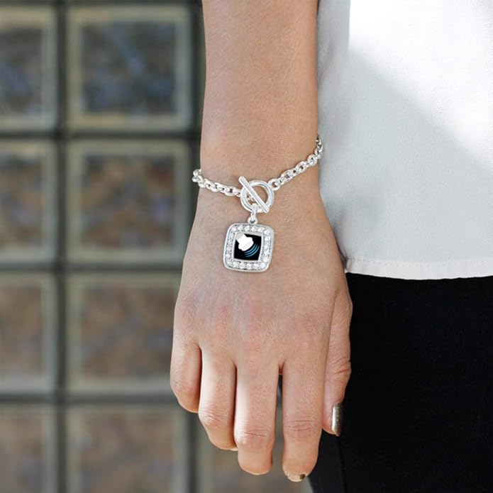 Inspired Silver - Silver Square Charm Toggle Bracelet with Cubic Zirconia Jewelry