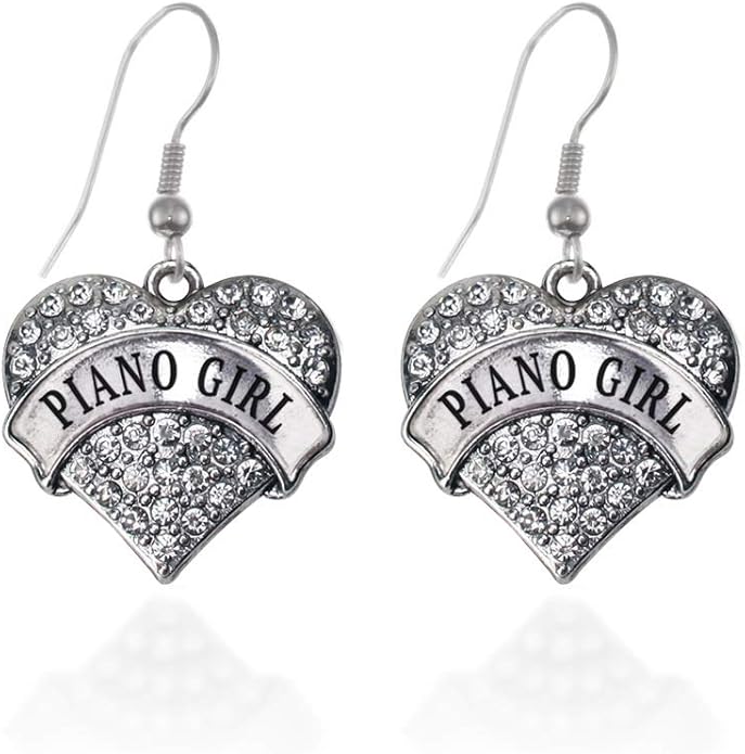Inspired Silver - Silver Pave Heart Charm French Hook Drop Earrings with Cubic Zirconia Jewelry
