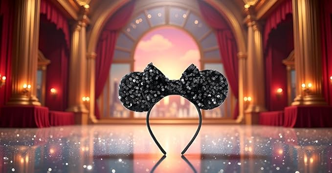 KARETT Sequins Mouse Ears Headband With Glitter Bow Princess Party Decorations For Girls Women