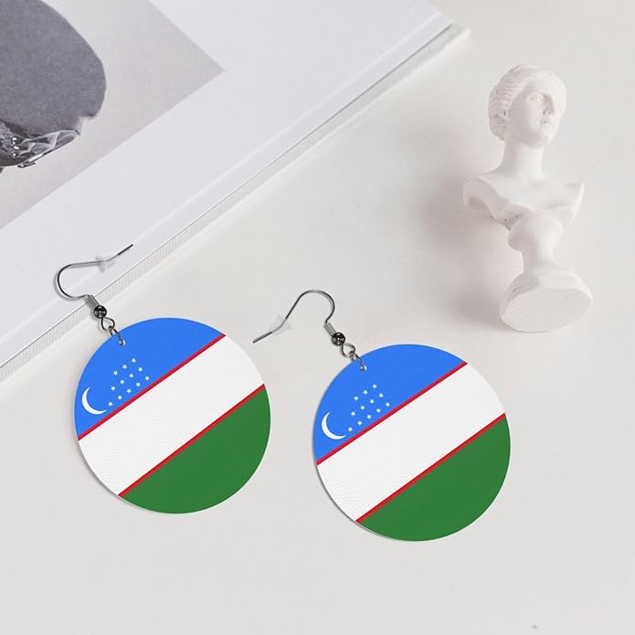 Round Faux Leather Earrings for Women Lightweight Double-Side Printed Drop Dangle Earring for Festival Party Gift