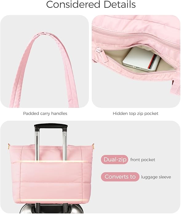 Moyad Puffy Tote Bag for Women with Zipper, Lightweight Quilted Bags Shoulder Handbag for Work, Travel, Gym, Nurse, Teacher