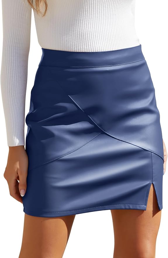 We1Fit Womens Fuax Leather Skirt High Waisted Bodycon Pencil Mini Skirts with Shorts