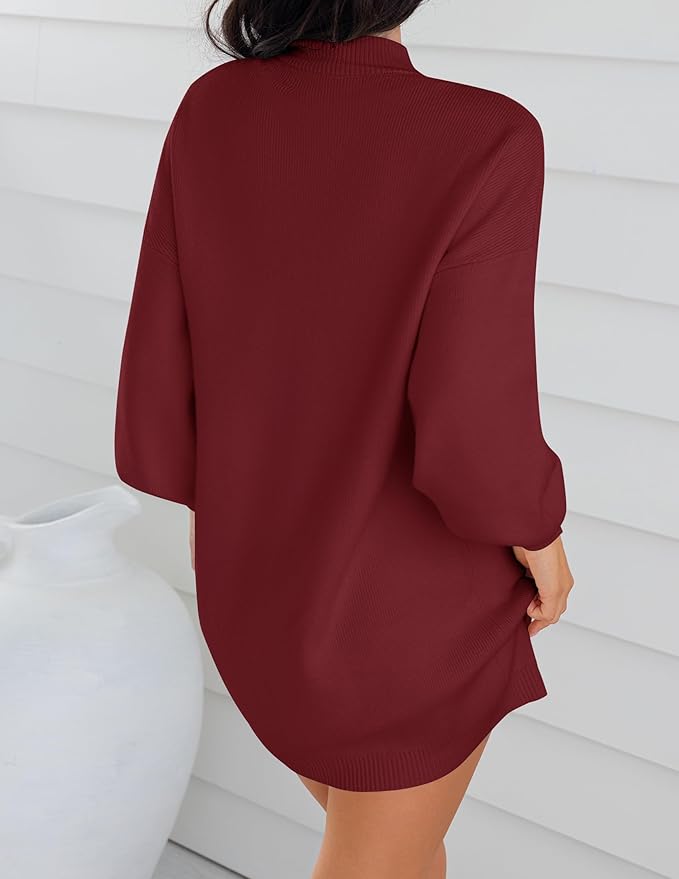 ZESICA Women's 2026 Fall Turtleneck Sweater Dress Oversized Long Lantern Sleeve Casual Knit Pullover Mini Dresses