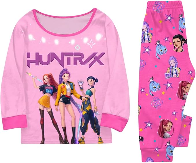 Girls 2 Piece K Pop Singer Outfits Cute Cartoon Graphic Shirts and Pants Casual Tracksuit Fashion Clothing Sets