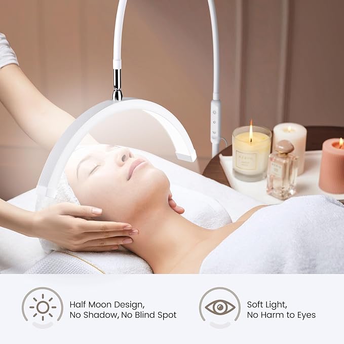 Lash Light, Half Moon Lamp with Tool Tray, LED Moon Light for Eyelash Extensions, Flexible and Adjustable Color Modes, Suitable for Beauty Salons and Beginner DIY (White)