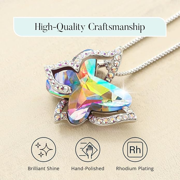 GEMMANCE Gift Butterfly Birthstone Crystal Necklace, Silver Tone with 18”+2” Chain, Necklace for Mother’s Day Anniversary Birthday Gifts for Women and Daughter, Valentine's Day