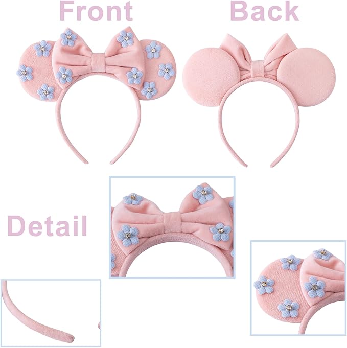 KARETT Sequins Mouse Ears Headband With Glitter Bow Princess Party Decorations For Girls Women