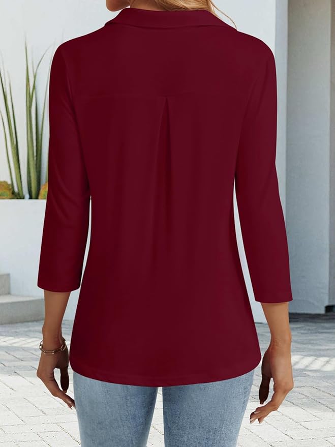 3/4 Length Sleeve Womens Tops Dressy Casual V Neck Polo Shirts Business Work Blouses 2025 Trendy Tunic Top
