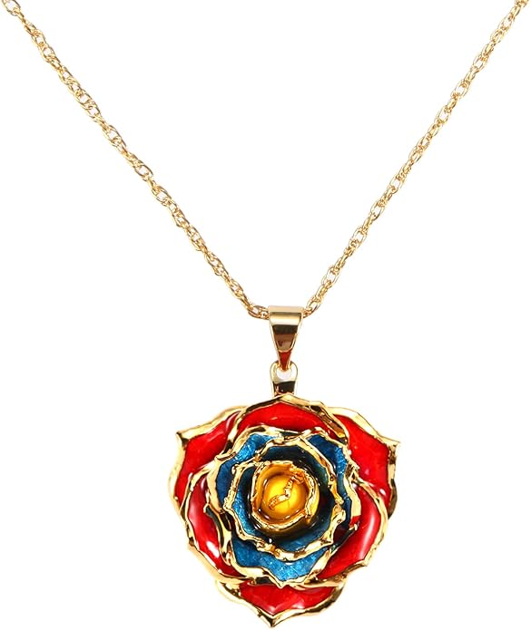 AliveRose Real Rose Gold Dipped Necklace Gifts for Women, 24K Gold Dipped Rose Pendant Necklace Jewelry Mothers Day Anniversaries Birthday Christmas Special Occasions Gifts for Her Mom Wife