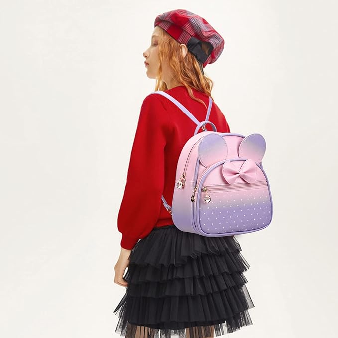 KL928 Girls Mini Backpack Bowknot Polka Dot Cute Daypacks Convertible Shoulder Bag Purse for Women