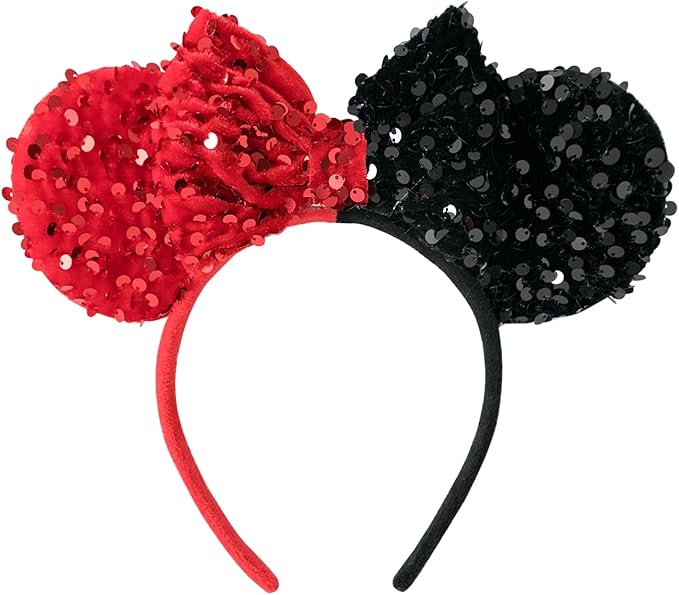 KARETT Sequins Mouse Ears Headband With Glitter Bow Princess Party Decorations For Girls Women