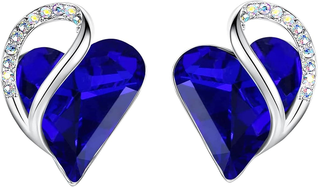 Leafael Infinity love Heart Birthstone Stud Earrings for Women, Valentine's Day Gifts for Mom, Wife, and Her, Silver Plated Birthday Jewelry