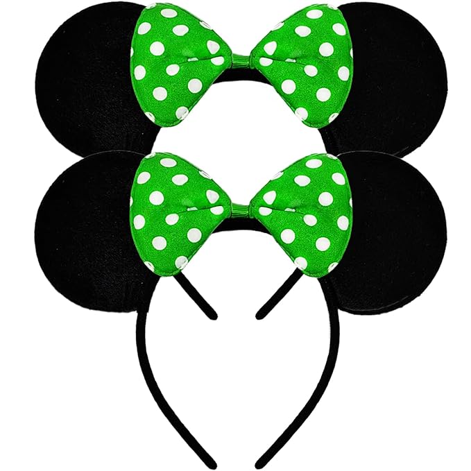 MADO 2 pack mouse ears headbands for adults women little girls boys (green, onesize)