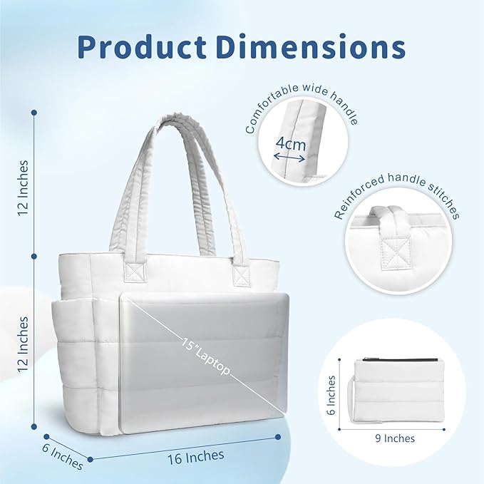 TOPDesign Puffer Tote Bag for Women, Lightweight Puffy Handbag with Compartments, Quilted Shoulder Bag for Work, Travel, Gym