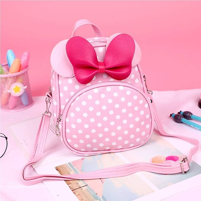 Voikukka Cute Mini Mouse Backpack for Toddler Girls Leather Kid Crossbody Bag Small Kids Mini Backpack Pink Toddler Cross Body Purse Travel Toys Baby Girl Backpacks