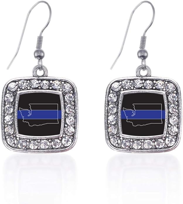 Inspired Silver - Silver Square Charm French Hook Drop Earrings with Cubic Zirconia Jewelry