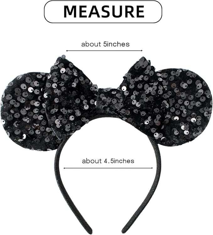KARETT Sequins Mouse Ears Headband With Glitter Bow Princess Party Decorations For Girls Women